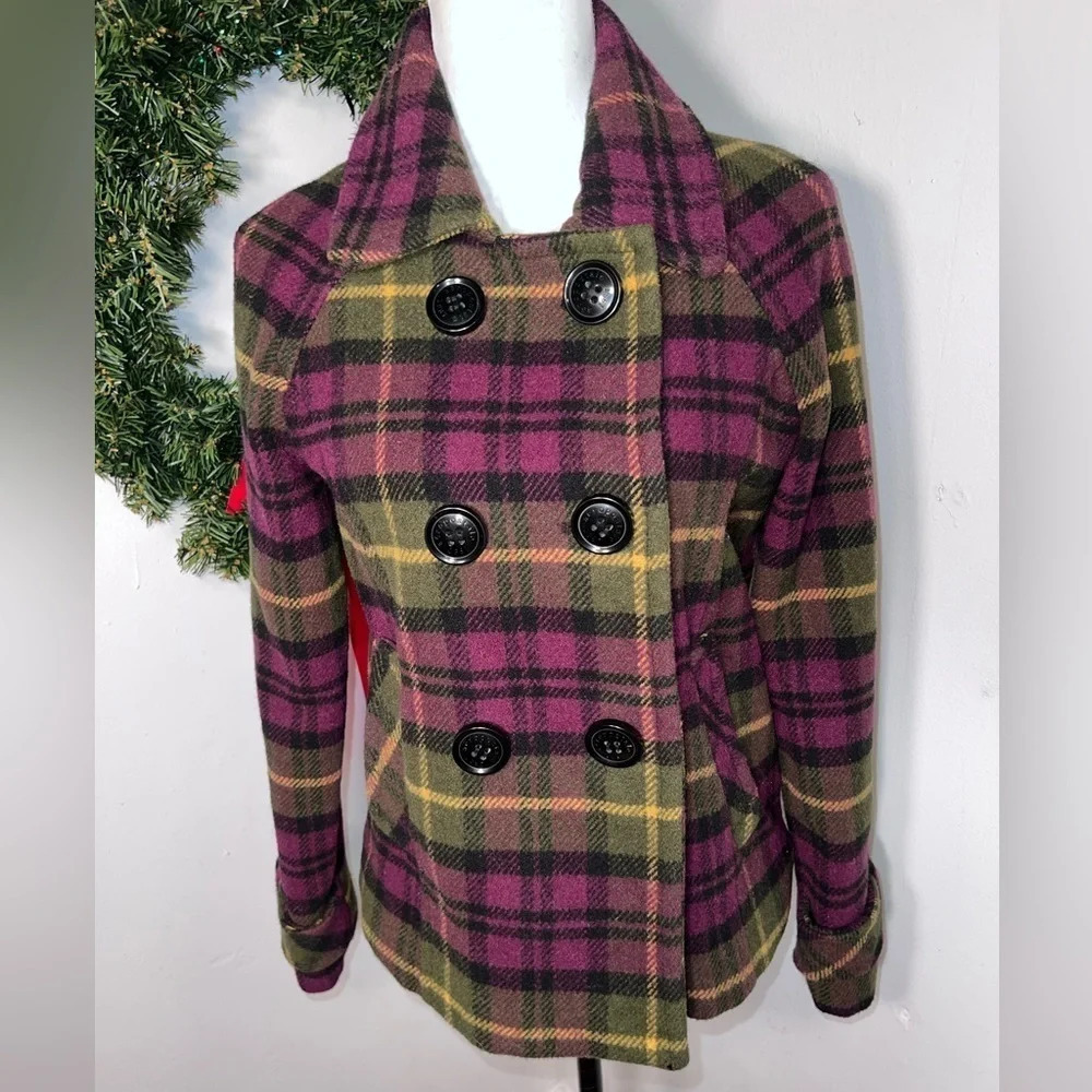 Aeropostale, M, wool blend, plaid, long sleeve, double breasted pocket, peacoat.